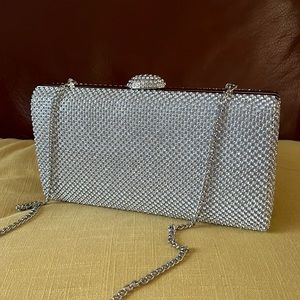Silver beaded evening bag with dust bag